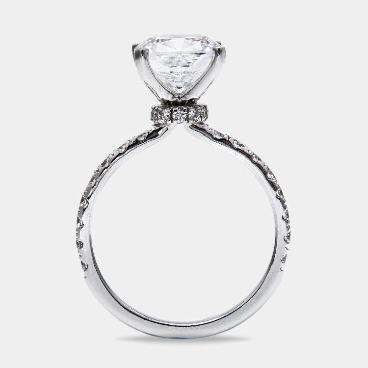 Pre Owned 3.50 cts Cushion Round Cut 18k White Gold Lab Grown Diamonds Ring Size 53