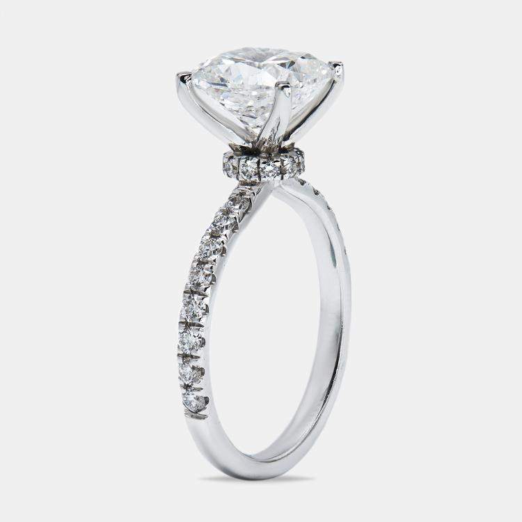 Pre Owned 3.50 cts Cushion Round Cut 18k White Gold Lab Grown Diamonds Ring Size 53