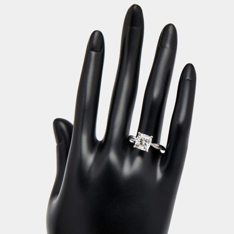 Pre Owned 3.20 cts Cushion Cut and Round Lab Grown Diamond 18k White Gold Ring Size 54