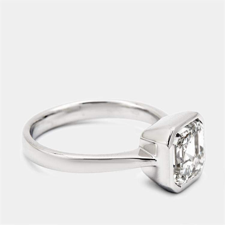 مملوكة مسبقًا 3.00 cts Asscher Cut Lab Grown Diamond 18k White Gold Ring Size 54