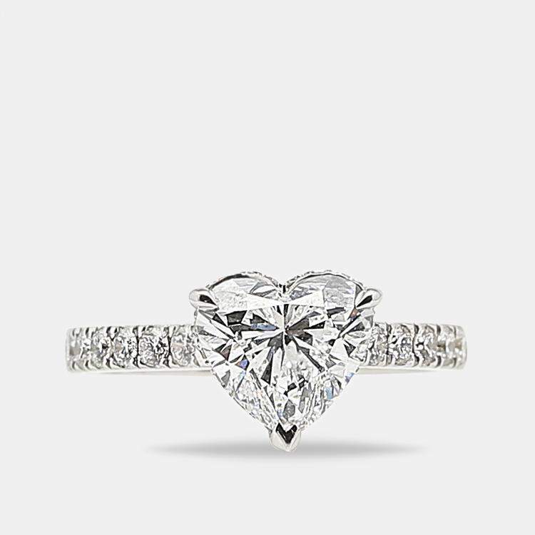Pre Owned 2.50 cts Heart Brilliant Round 18k White Gold Lab Grown Diamonds Ring Size 54