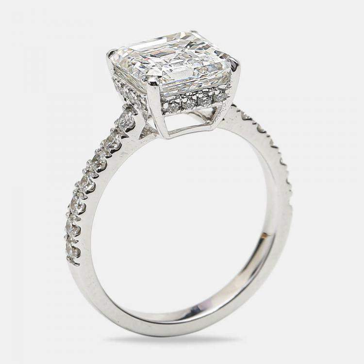 Pre Owned 3.80 cts Asscher Cut Round Brilliant 18k White Gold Lab Grown Diamonds Ring Size 54