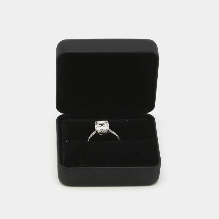 Pre Owned 3.80 cts Asscher Cut Round Brilliant 18k White Gold Lab Grown Diamonds Ring Size 54