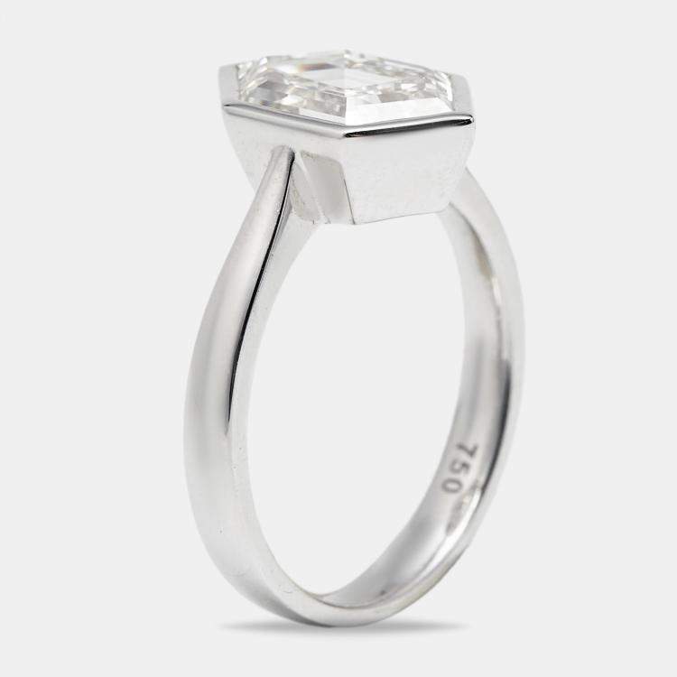Pre Owned 2.75 cts Hexagon Cut Lab Grown Diamond 18k White Gold Ring Size 52