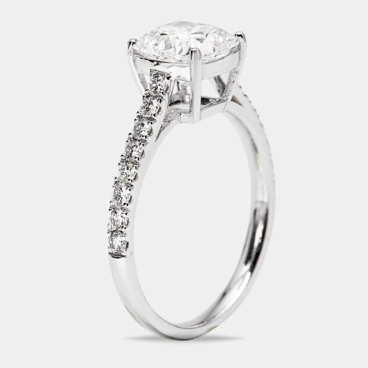 مملوكة مسبقًا 1.85 cts Cushion Cut and Round Lab Grown Diamond 18k White Gold Rings Size 53
