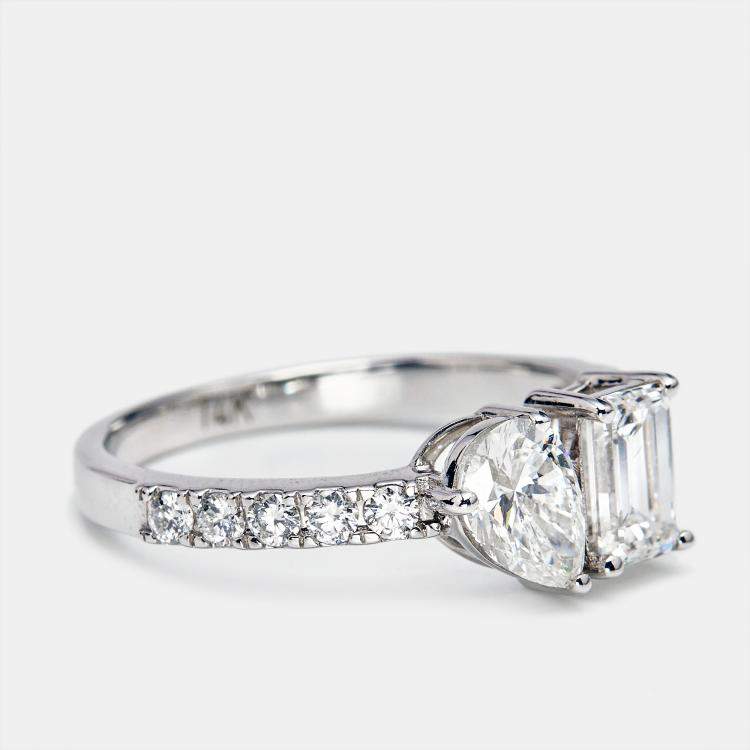 Pre Owned 1.30 cts Lab Grown Diamond 18k White Gold Ring Size 51