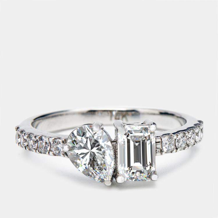 Pre Owned 1.30 cts Lab Grown Diamond 18k White Gold Ring Size 52