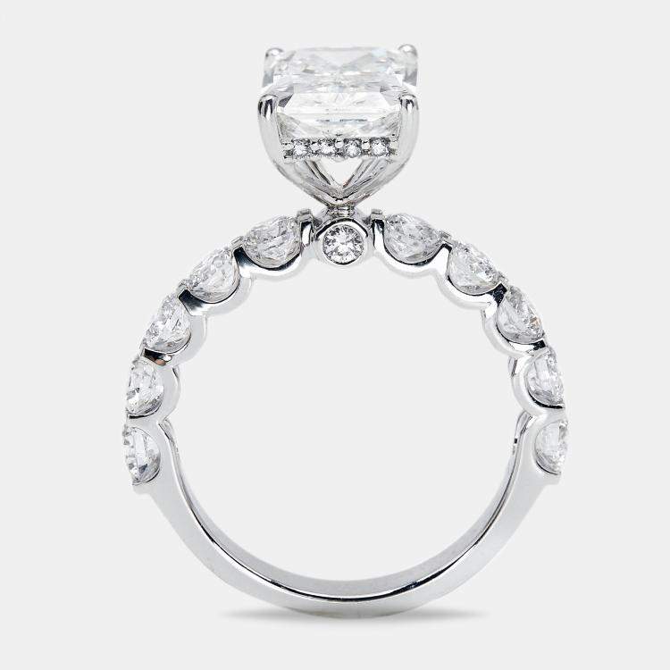 Pre Owned 5.15 cts Radiant Cut and Round Lab Grown Diamond 18k White Gold Ring Size 51