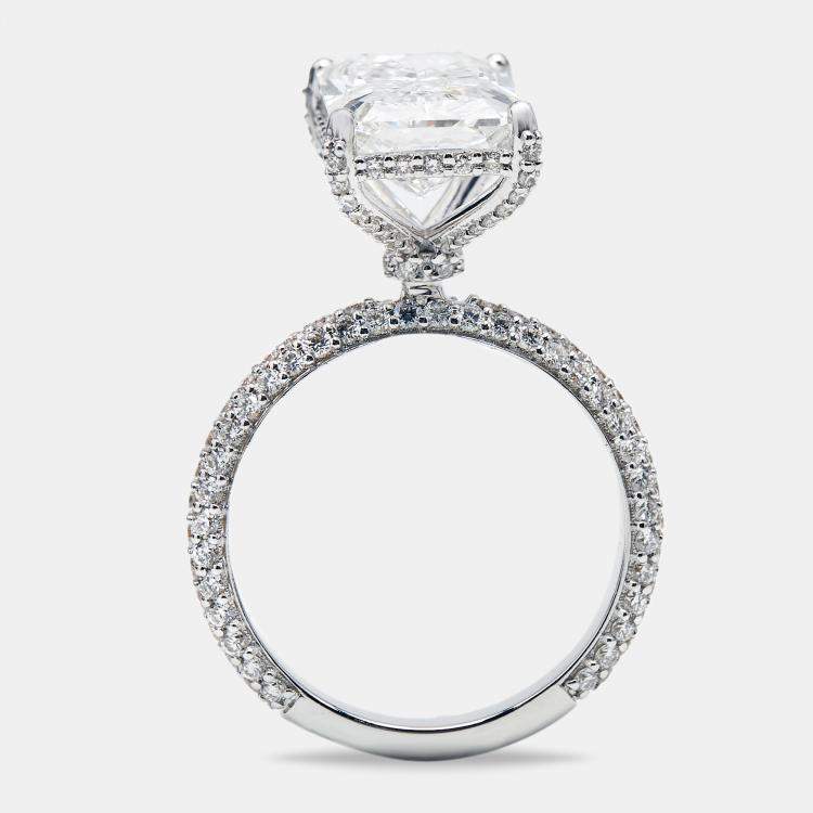Pre Owned 6.20 cts Radiant and Round Lab Grown Diamond 18k White Gold Ring Size 51