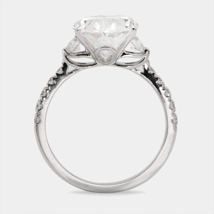 Pre Owned 5.25 cts Oval and Round Lab Grown Diamond 18k White Gold Ring Size 51