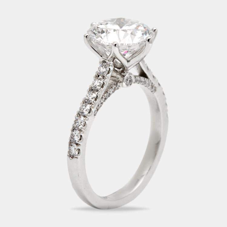 Pre Owned 3.65 cts Round Brilliant Lab Grown Diamond 18k White Gold Ring Size 51