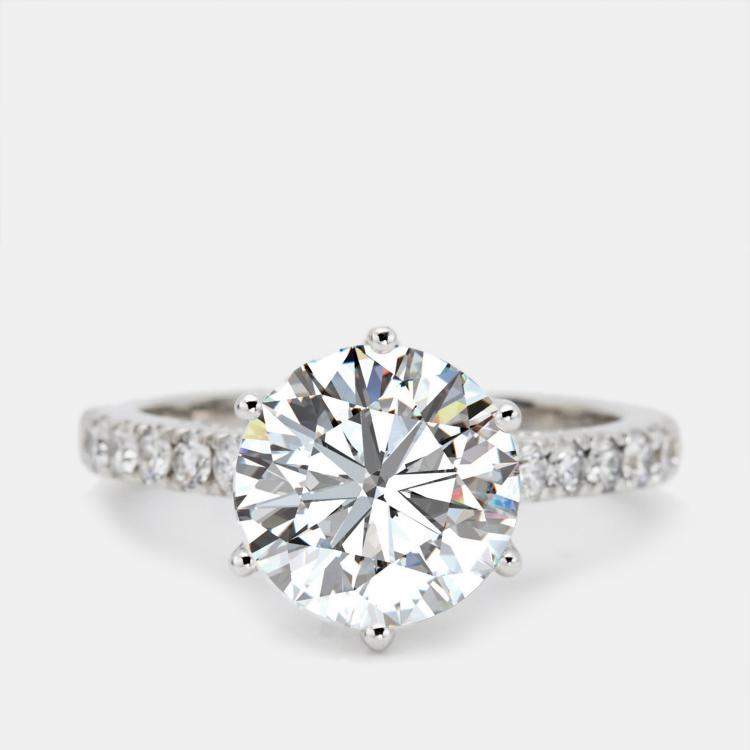 Pre Owned 3.65 cts Round Brilliant Lab Grown Diamond 18k White Gold Ring Size 51