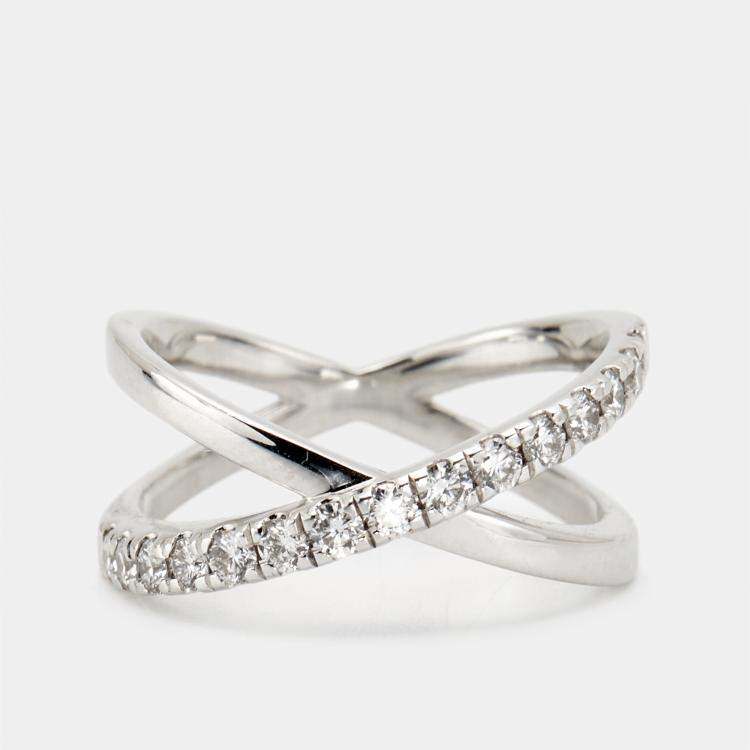 Pre Owned 0.65 cts Round Brilliant Lab Grown Diamond 18k White Gold Ring Size 51