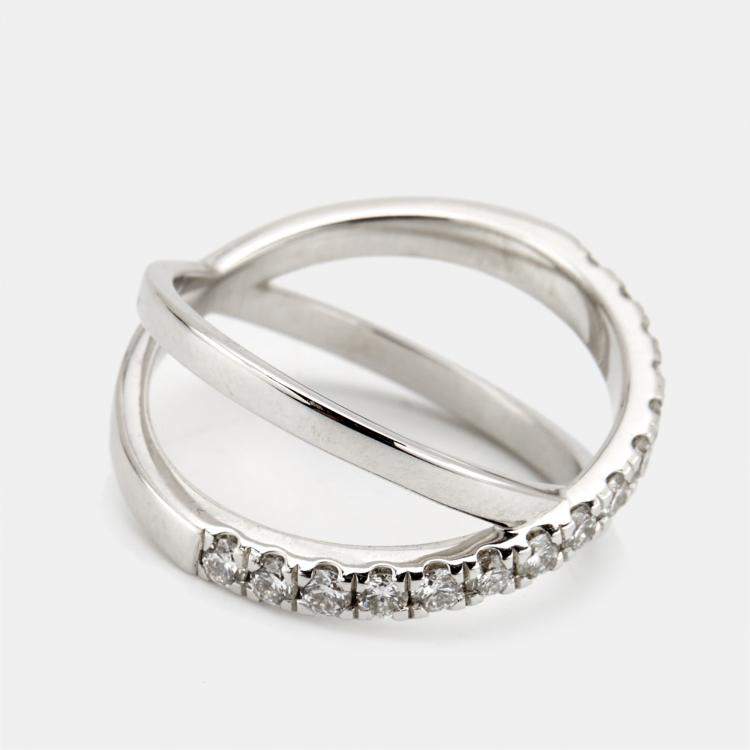 Pre Owned 0.65 cts Round Brilliant Lab Grown Diamond 18k White Gold Ring Size 51