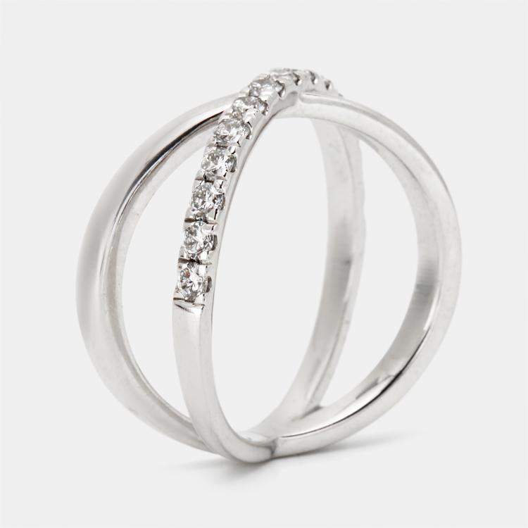 Pre Owned 0.65 cts Round Brilliant Lab Grown Diamond 18k White Gold Ring Size 51