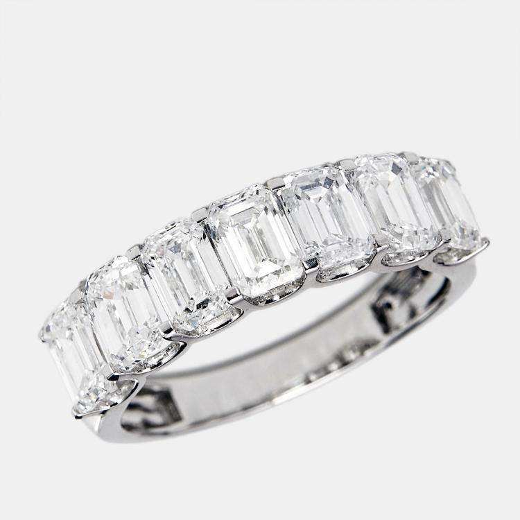Pre Owned 2.95 cts Emerald Cut Lab Grown Diamond 18k White Gold Ring Size 52