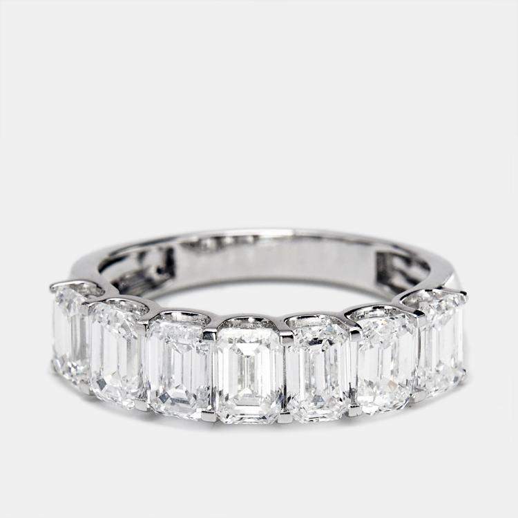 Pre Owned 2.95 cts Emerald Cut Lab Grown Diamond 18k White Gold Ring Size 52