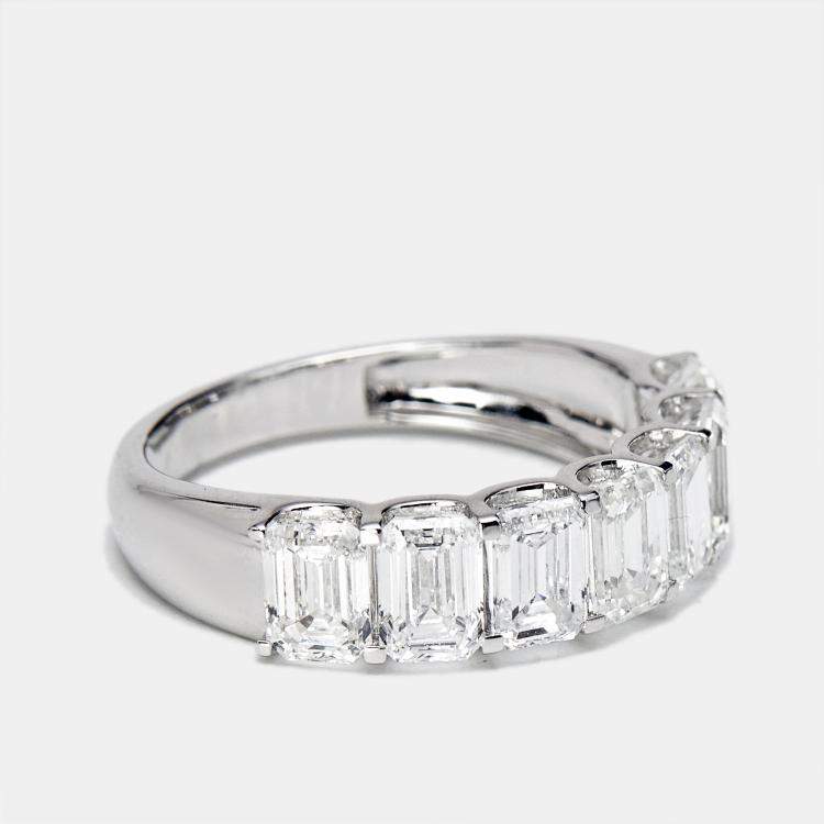 Pre Owned 2.95 cts Emerald Cut Lab Grown Diamond 18k White Gold Ring Size 52