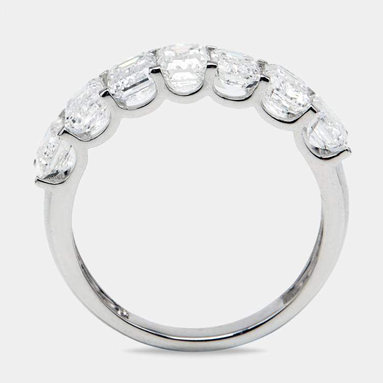 Pre Owned 2.95 cts Emerald Cut Lab Grown Diamond 18k White Gold Ring Size 52
