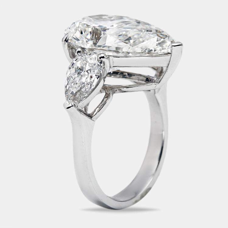 Pre Owned 12.00 cts Pear Brilliant Cut Lab Grown Diamond 18k White Gold Ring Size 52