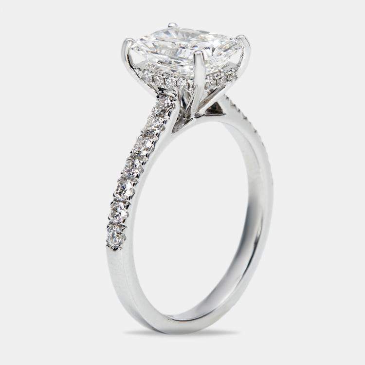 Pre Owned 2.50 cts Radiant Cut and Round Lab Grown Diamond 18k White Gold Ring Size 52