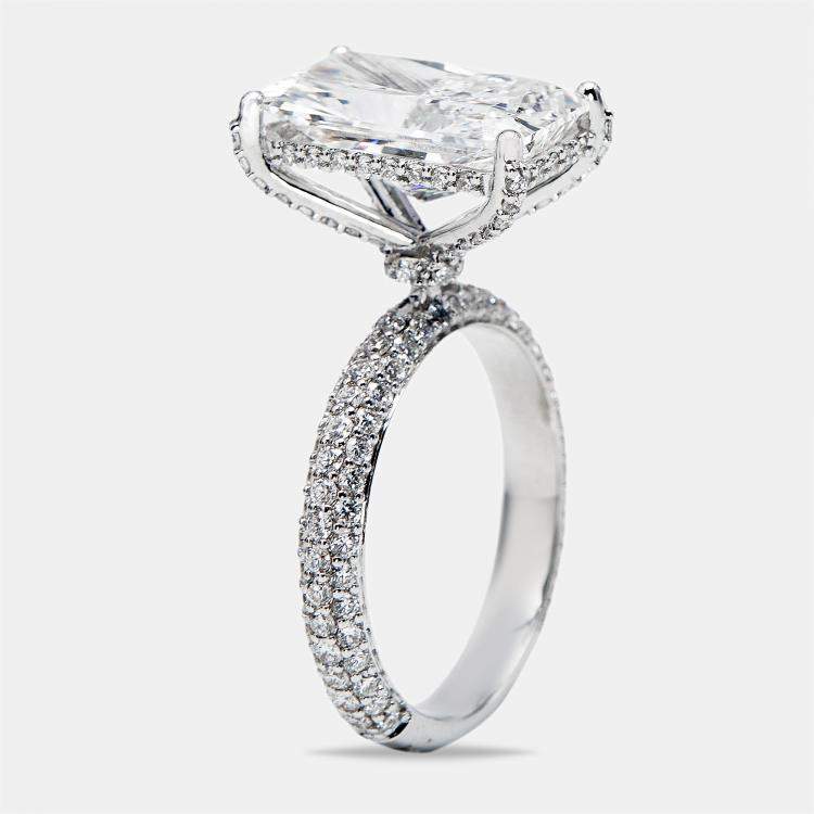 Pre Owned 6.20 cts Radiant and Round Lab Grown Diamond 18k White Gold Ring Size 52