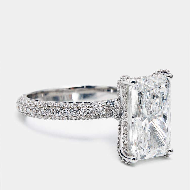 Pre Owned 6.20 cts Radiant and Round Lab Grown Diamond 18k White Gold Ring Size 52