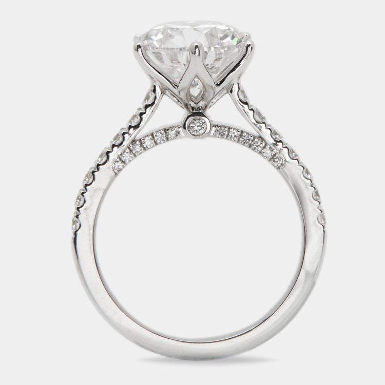 Pre Owned 3.65 cts Round Brilliant Lab Grown Diamond 18k White Gold Ring Size 52