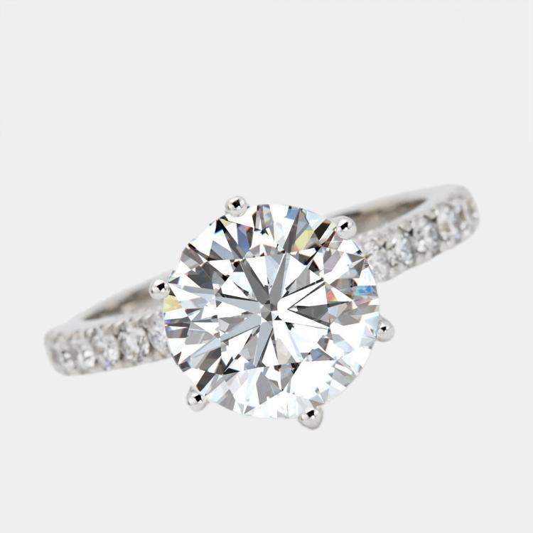 Pre Owned 3.65 cts Round Brilliant Lab Grown Diamond 18k White Gold Ring Size 52