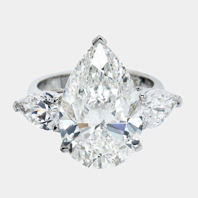 مملوكة مسبقًا 12 cts Pear Brilliant Cut Lab Grown Diamond 18k White Gold Ring Size 52