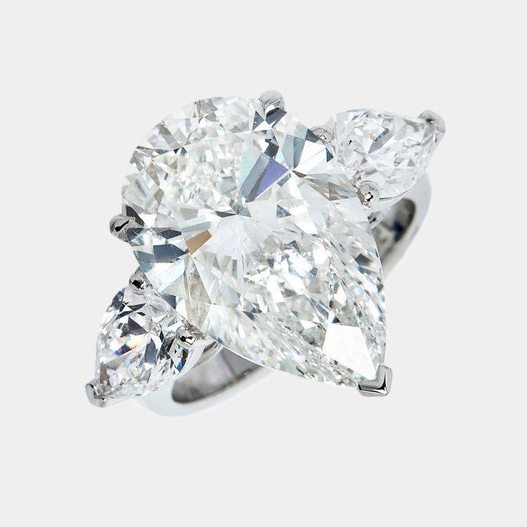 مملوكة مسبقًا 12 cts Pear Brilliant Cut Lab Grown Diamond 18k White Gold Ring Size 52