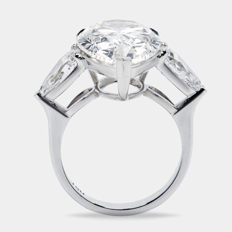 مملوكة مسبقًا 12 cts Pear Brilliant Cut Lab Grown Diamond 18k White Gold Ring Size 52