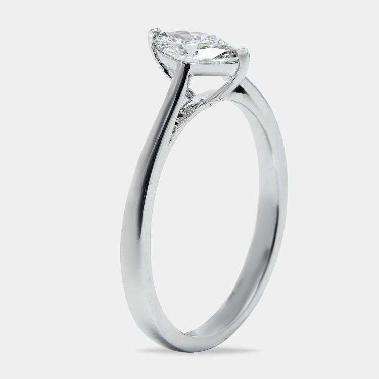 Pre Owned 0.50 cts Marquise Cut Lab Grown Diamond 18k White Gold Ring Size 52
