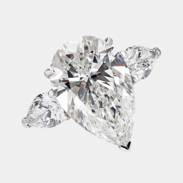 Pre Owned 12.00 cts Pear Brilliant Cut Lab Grown Diamond 18k White Gold Ring Size 54