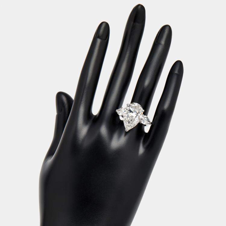 Pre Owned 12.00 cts Pear Brilliant Cut Lab Grown Diamond 18k White Gold Ring Size 54