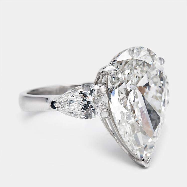 Pre Owned 12.00 cts Pear Brilliant Cut Lab Grown Diamond 18k White Gold Ring Size 54