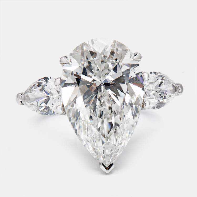Pre Owned 12.00 cts Pear Brilliant Cut Lab Grown Diamond 18k White Gold Ring Size 54