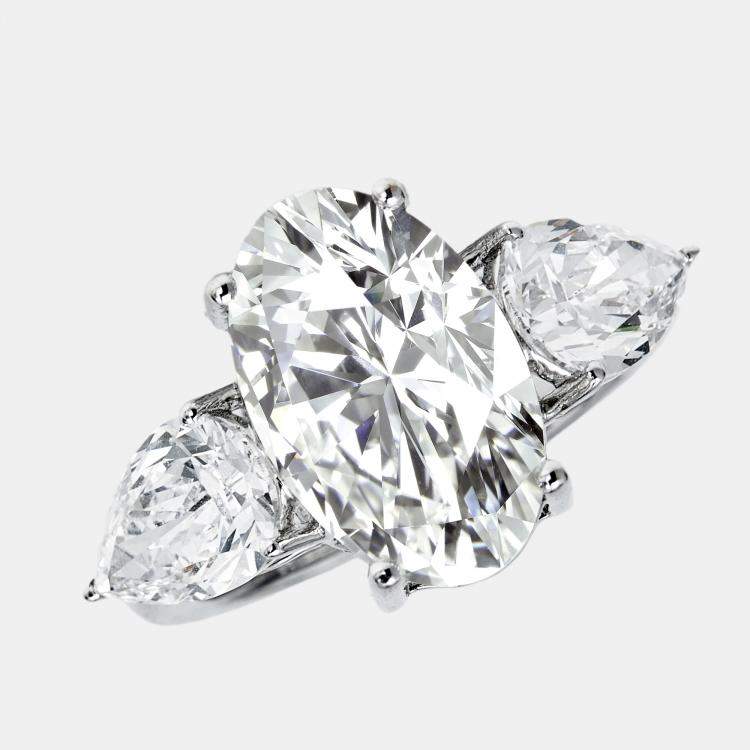 Pre Owned 7.45 cts Oval and Pear Lab Grown Diamond 18k White Gold Ring Size 54