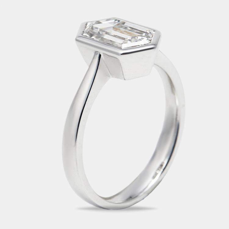 Pre Owned 2.05 cts Hexagon Cut Lab Grown Diamond 18k White Gold Ring Size 53