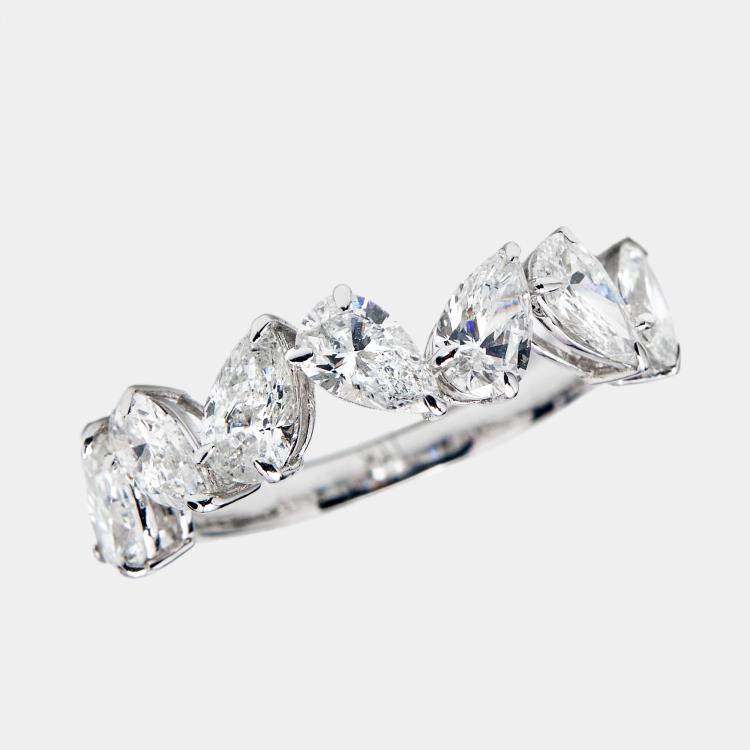 Pre Owned 2.30 cts Pear Lab Grown Diamond 18k White Gold Ring Size 51