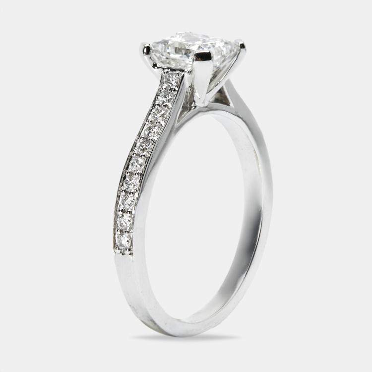 Pre Owned 2.40 cts Princess and Round Lab Grown Diamond 14k White Gold Ring Size 51