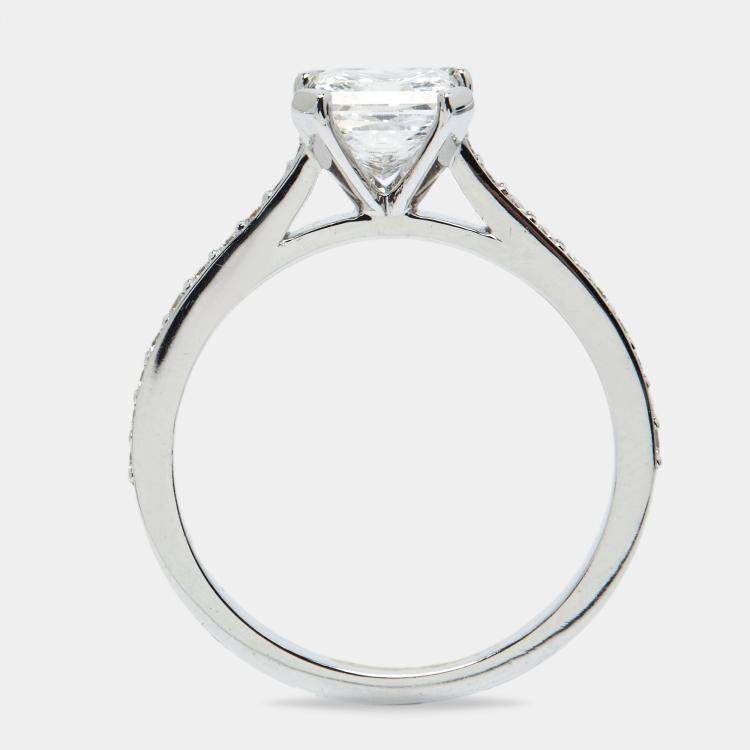 Pre Owned 2.40 cts Princess and Round Lab Grown Diamond 18k White Gold Ring Size 51