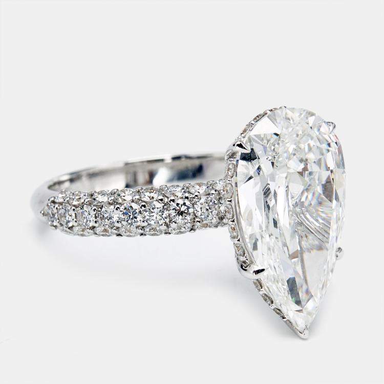 Pre Owned 6.25 cts Pear Cut and Round Lab Grown Diamond 18k White Gold Ring Size 54