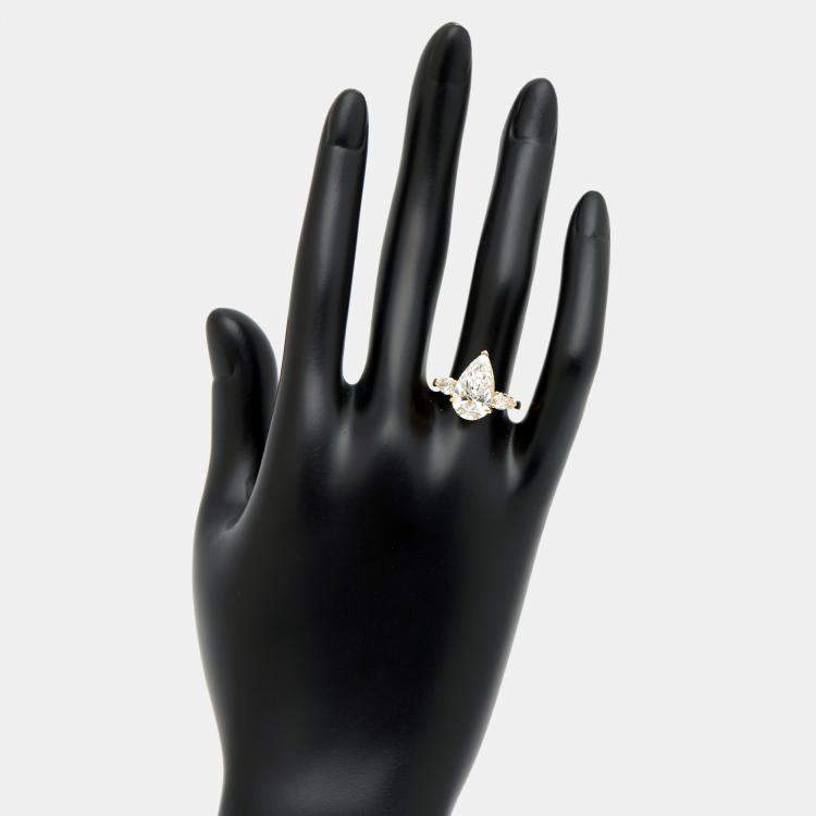 Pre Owned 3.80 cts Pear Brilliant Lab Grown Diamond 18k Yellow Gold Ring Size 52