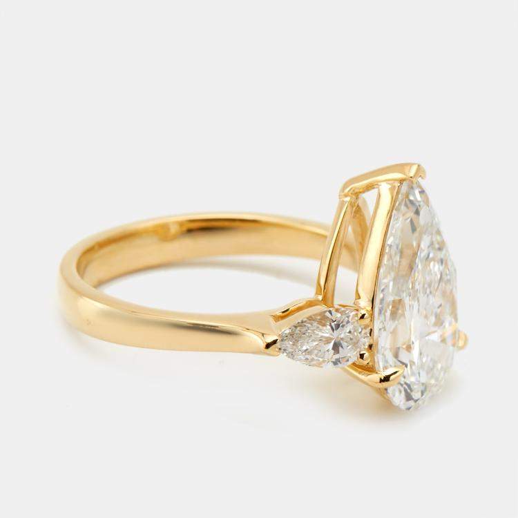 Pre Owned 3.80 cts Pear Brilliant Lab Grown Diamond 18k Yellow Gold Ring Size 52