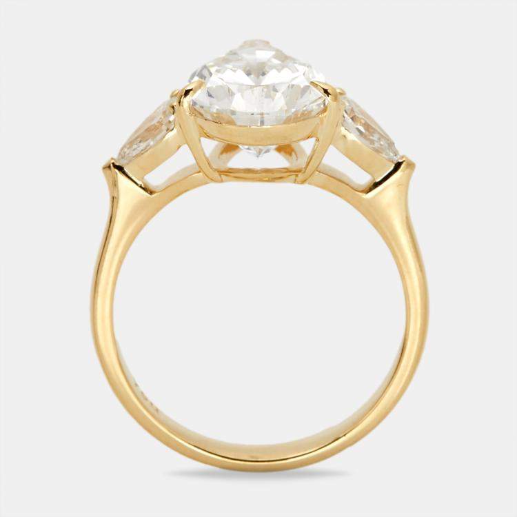 Pre Owned 3.80 cts Pear Brilliant Lab Grown Diamond 18k Yellow Gold Ring Size 52
