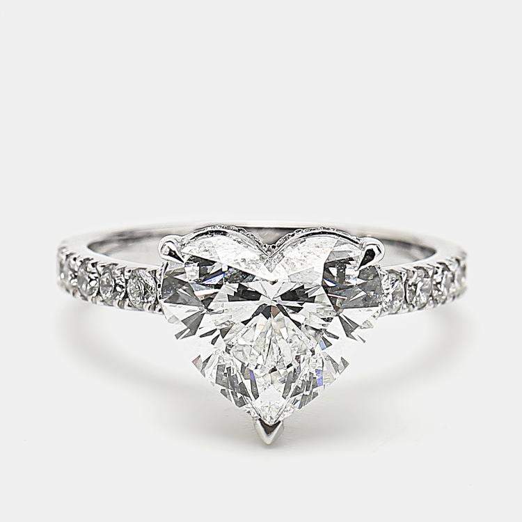 Pre Owned 3.60 cts 18k White Gold Heart Brilliant Round Brilliant Lab Grown Diamonds Ring Size 53