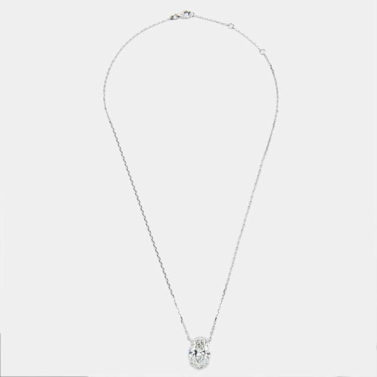 Pre Owned 5.00 cts Oval Brilliant Lab Grown Diamond 18k White Gold Chain Necklace