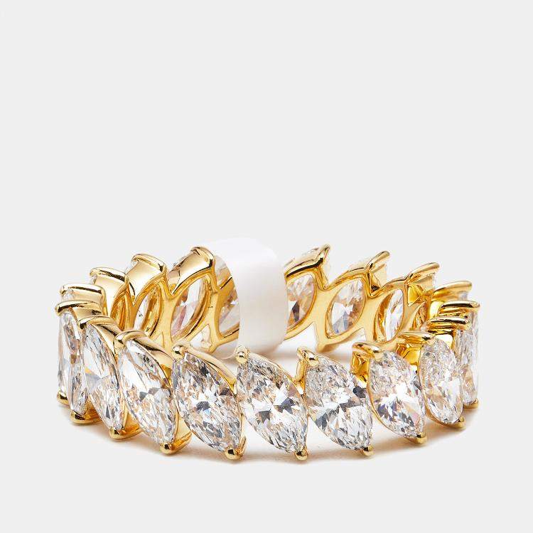 Pre Owned 3.80 cts Marquise Briliant Lab Grown Diamond 18k Yellow Gold Eternity Band Ring Size 54