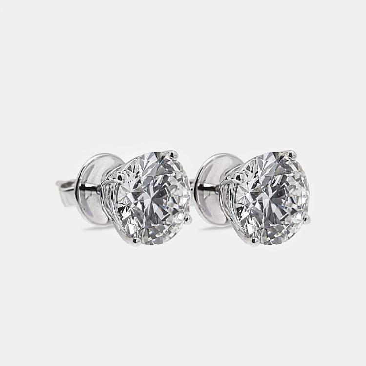 Pre Owned 8.00 cts Round Brilliant Cut 18k White Gold Lab Grown Diamonds Solitaire Stud Earrings